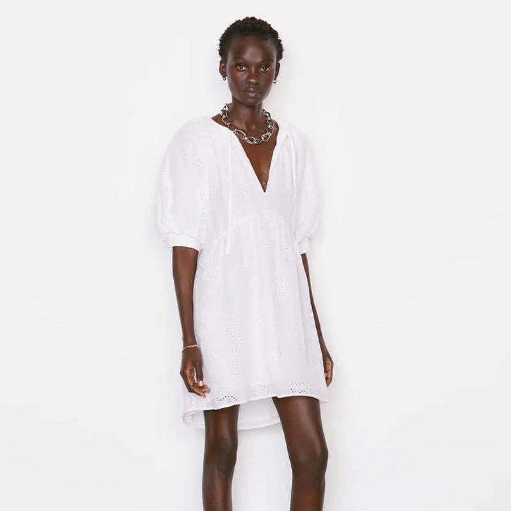 FRAME Eyelet Puff Sleeve Mini Dress XS New
